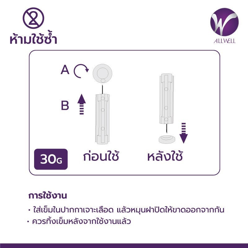 ALLWELL SOFT TWIST LANCETS สำหรับปากกาเจาะทั่วไป (50 ชิ้น)