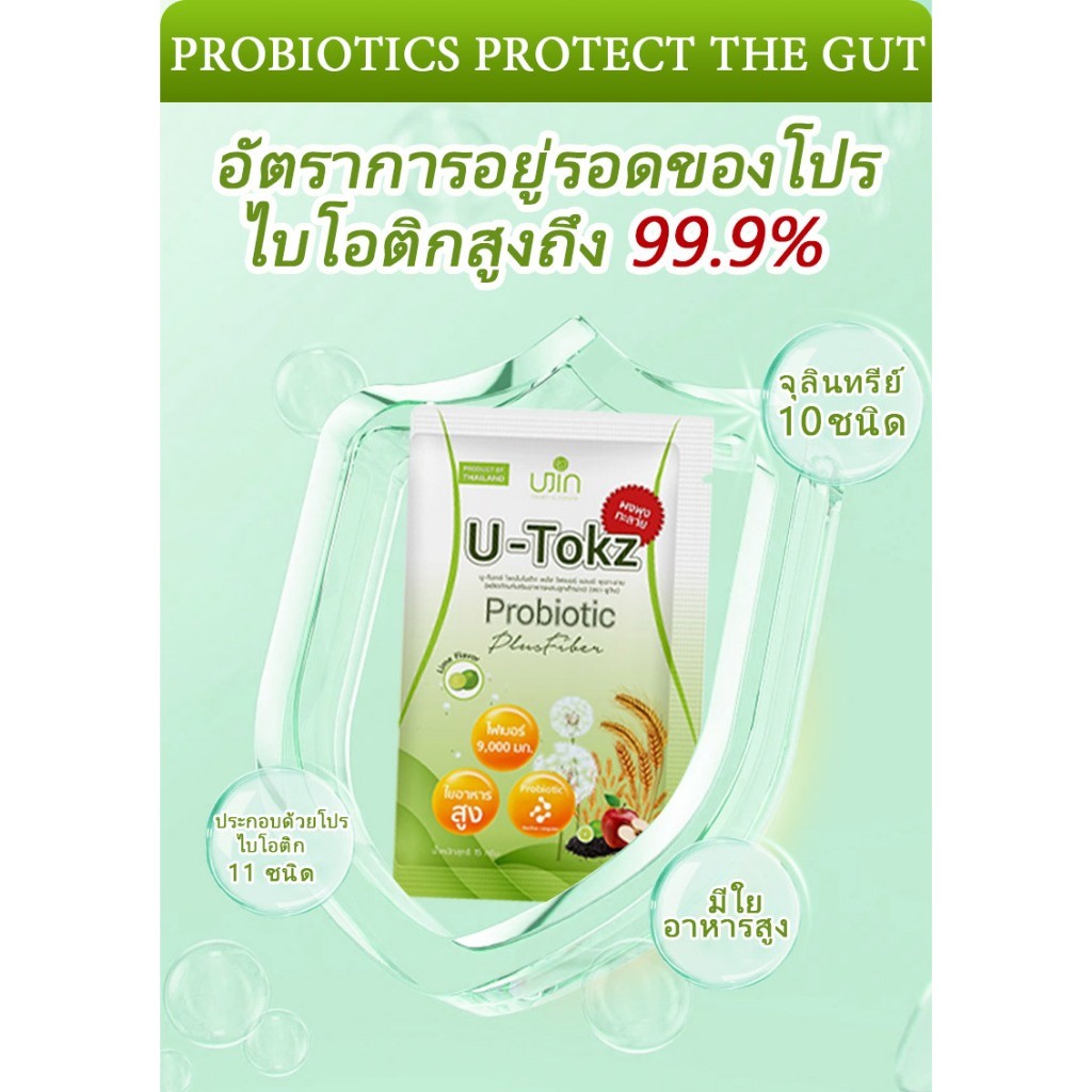 U-Tokz ผลิตภัณฑ์เสริมอาหาร Fiber ยู-ท็อกซ์ โพรไบโอติก พลัส ไฟเบอร์พุงทะลาย ช่วยขับถ่าย 1 กล่อง มี7ซอง