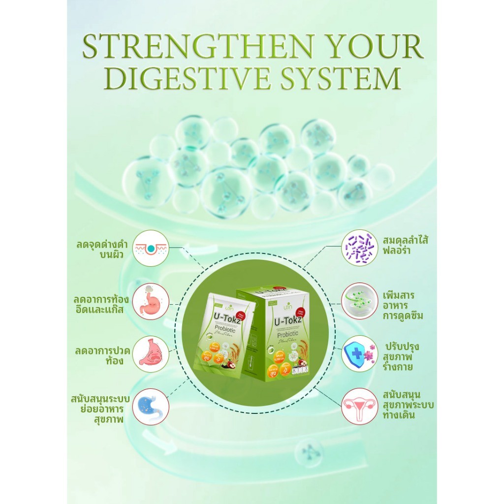 U-Tokz ผลิตภัณฑ์เสริมอาหาร Fiber ยู-ท็อกซ์ โพรไบโอติก พลัส ไฟเบอร์พุงทะลาย ช่วยขับถ่าย 1 กล่อง มี7ซอง