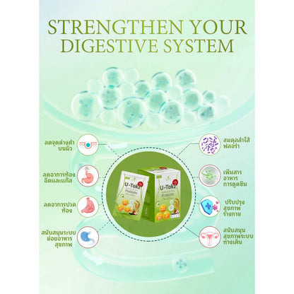 U-Tokz ผลิตภัณฑ์เสริมอาหาร Fiber ยู-ท็อกซ์ โพรไบโอติก พลัส ไฟเบอร์พุงทะลาย ช่วยขับถ่าย 1 กล่อง มี7ซอง