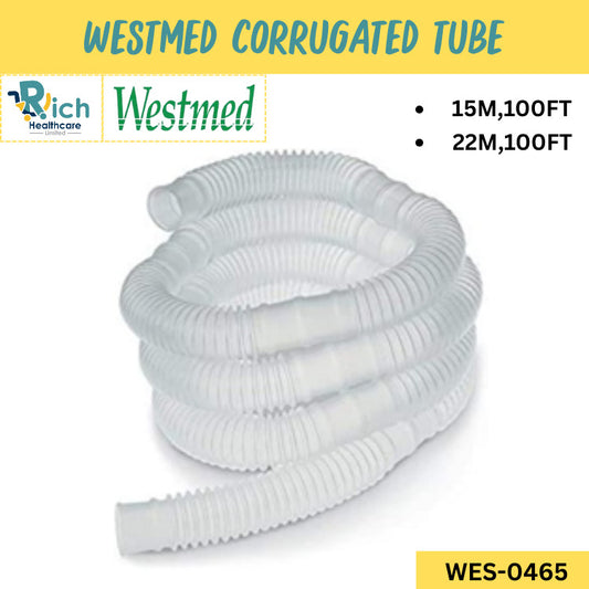 Westmed Oxygen Corrugated Tube สายงวงช้าง คอลลูเกต ท่อออกซิเจนสำหรับผู้ป่วยเจาะคอ สีใส [White,22mm,100ft] [WES-0465]