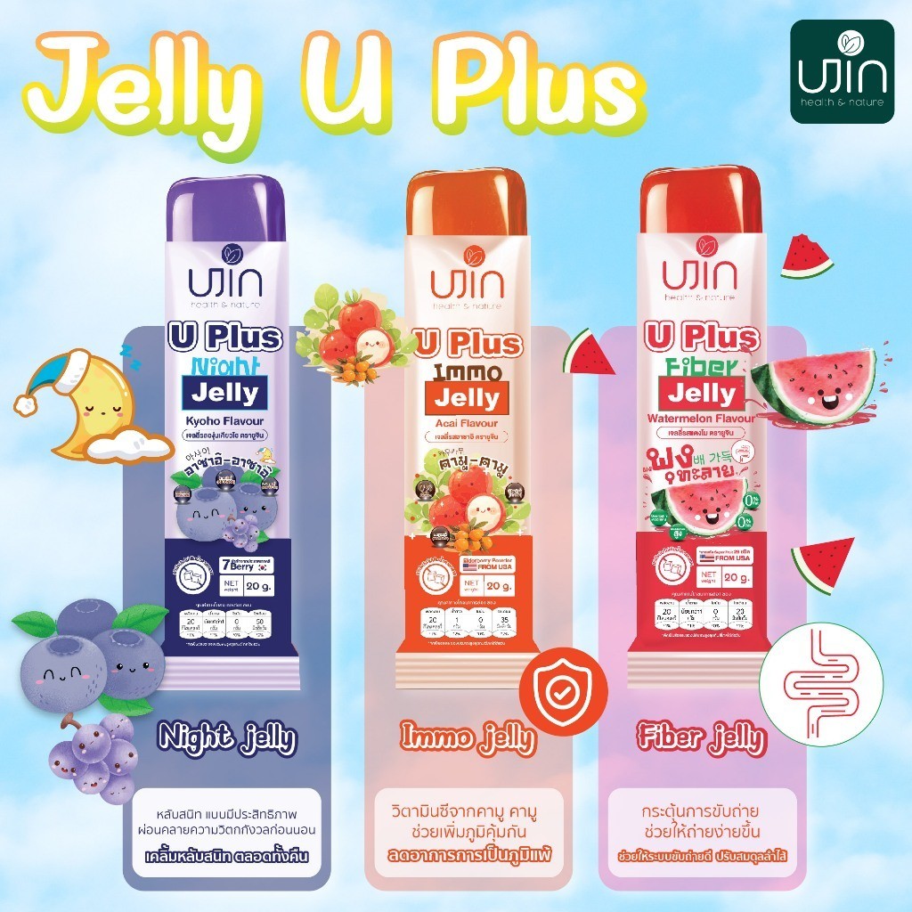 Ujin Jelly U Plus Fiber ไฟเบอร์เจลลี่ ช่วยลดระดับไขมัน ช่วยระบบย่อยอาหารให้ทำงานได้ดีขึ้น ลดอาการท้องอืด [12 ซอง x 20g]