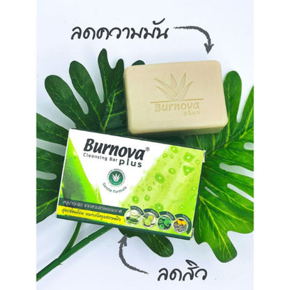Burnova Plus Cleansing Bar Aloe Vera Soap 100g. เบอร์โนว่า พลัส คลีนซิ่ง บาร์ อโลเวร่า โวป สบู่ ว่านหางจระเข้ ลดสิว.