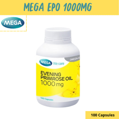 MEGA We care เมก้าวีแคร์ Evening primrose oil 1000 mg 30 / 100 's น้ำมันอีฟนิ่งพริมโรส 1000 มก. ผลิตภัณฑ์เสริมอาหาร
