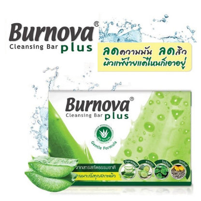 Burnova Plus Cleansing Bar Aloe Vera Soap 100g. เบอร์โนว่า พลัส คลีนซิ่ง บาร์ อโลเวร่า โวป สบู่ ว่านหางจระเข้ ลดสิว.