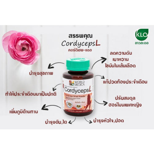 Khaolaor ขาวละออ คอร์ดิเซพส์-แอล ถั่งเฉ้าผสมตังกุยและโปรตีนสกัดจากถั่วเหลือง 36 แคปซูล/ขวด