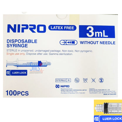 Nipro Disposable Syringe LL (1กล่อง) กระบอกฉีดยา นิโปร ไซริงค์ ขนาด 1 3 5 10 (100pcs) 20 (50pcs) ไม่มีเข็ม [Luer Lock]