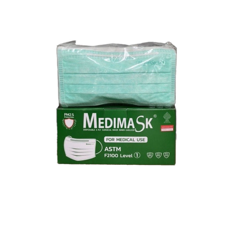 Medimask SK หน้ากากอนามัย 3ชั้น 50ชิ้น ต่อกล่อง [1 ลัง 20 กล่อง] เกรดการแพทย์ ใช้ในโรงพยาบาล mask (green) 1 carton x 20