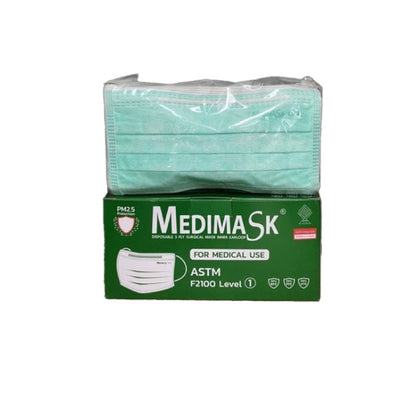Medimask SK หน้ากากอนามัย 3ชั้น 50ชิ้น ต่อกล่อง [1 ลัง 20 กล่อง] เกรดการแพทย์ ใช้ในโรงพยาบาล mask (green) 1 carton x 20