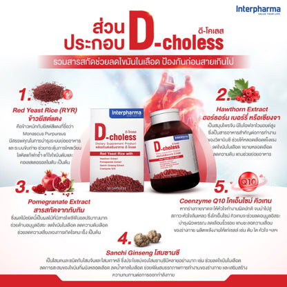 D-Choless ลดไขมันในเลือด บำรุงหัวใจ ลดความดันโลหิต และหลอดเลือด (60 capsules) by Interpharma