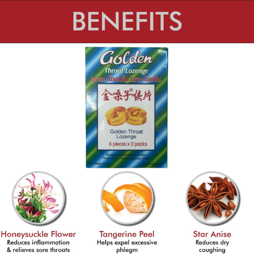 Golden Throat Lozenge 6 pieces x 2 packs ลูกอม โกลเด้น โธรท โลเซ็น 6เม็ด x 2 แผง (ยก 8กล่อง เล็ก)