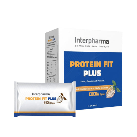 Interpharma Protein Fit Plus โปรตีน ฟิต พลัส ผลิตภัณฑ์เสริมโปรตีนจากพืช 7 ชนิด 1 กล่อง บรรจุ 10 ซอง