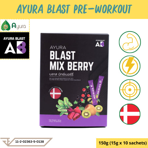 Ayura Blast Mix Berry Pre Workout 10x15g [10 Sachets / Box]