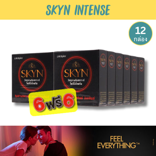 (6 แถม 6 ) LifeStyles Skyn Intense ถุงยางอนามัยผิวมีปุ่ม ผลิตจากยางสังเคราะห์ ขนาด 53 มม. บรรจุ 12 กล่อง (36 ชิ้น)