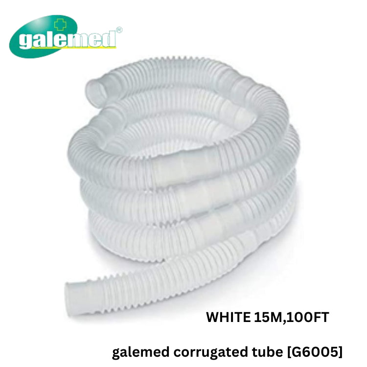 Galemed Oxygen Corrugated Tube สายงวงช้าง คอลลูเกต ท่อออกซิเจนสำหรับผู้ป่วยเจาะคอ สีขาว [15mm/22mm,100ft]