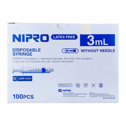 Nipro ไซริ้งค์พลาสติก นิปโปร 1ml, 3ml, 5ml, 10ml 20ml จำหน่ายต่อกล่อง สามารถเลือกได้ Luer Slip [ธรรมดา], Luer Lock