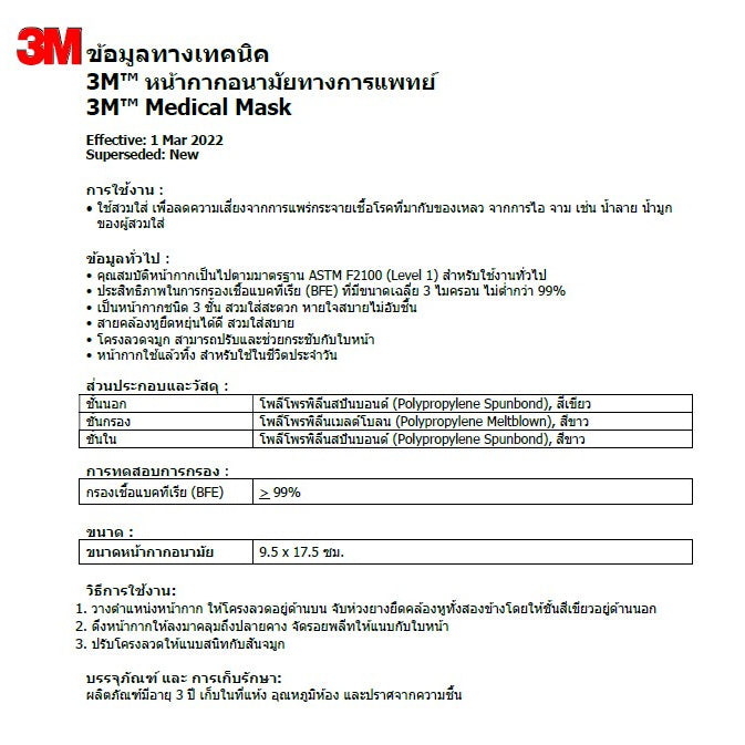 3M Nexcare Green Medical Mask หน้ากากอนามัย 3 ชั้น หน้ากากอนามัยทางการแพทย์ [1 กล่อง 50 ชิ้น]