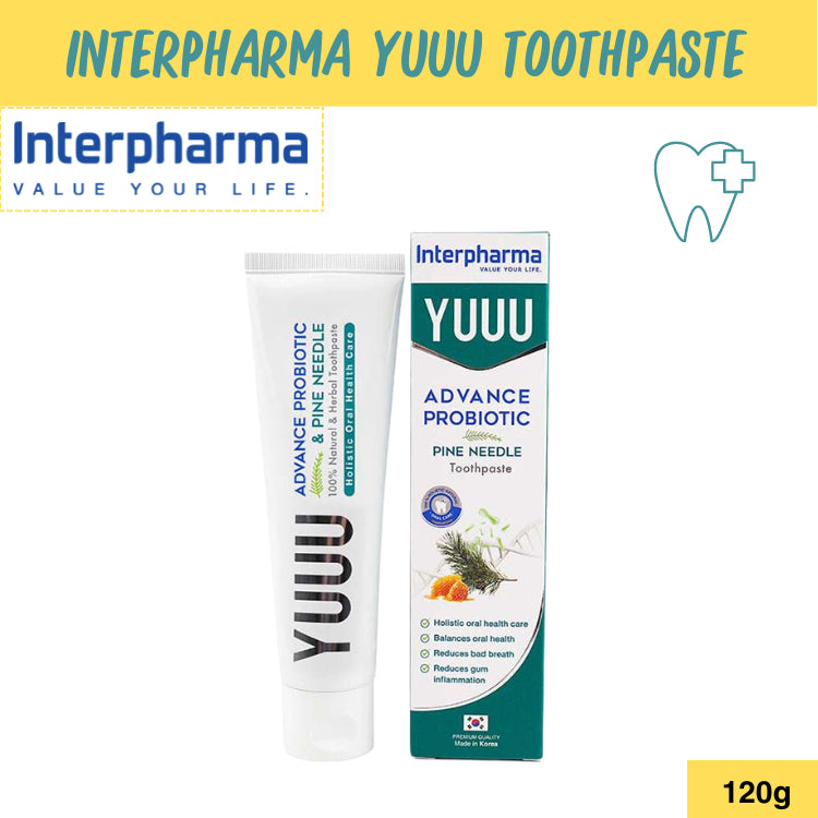 Interpharma YUUU toothpaste ยาสีฟัน [1หลอด] สูตรโปรไบโอติก และ น้ำมันสนเข็มเกาหลี ช่วยระงับกลิ่นปาก 120g