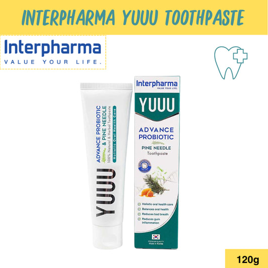 Interpharma YUUU toothpaste ยาสีฟัน [1หลอด] สูตรโปรไบโอติก และ น้ำมันสนเข็มเกาหลี ช่วยระงับกลิ่นปาก 120g