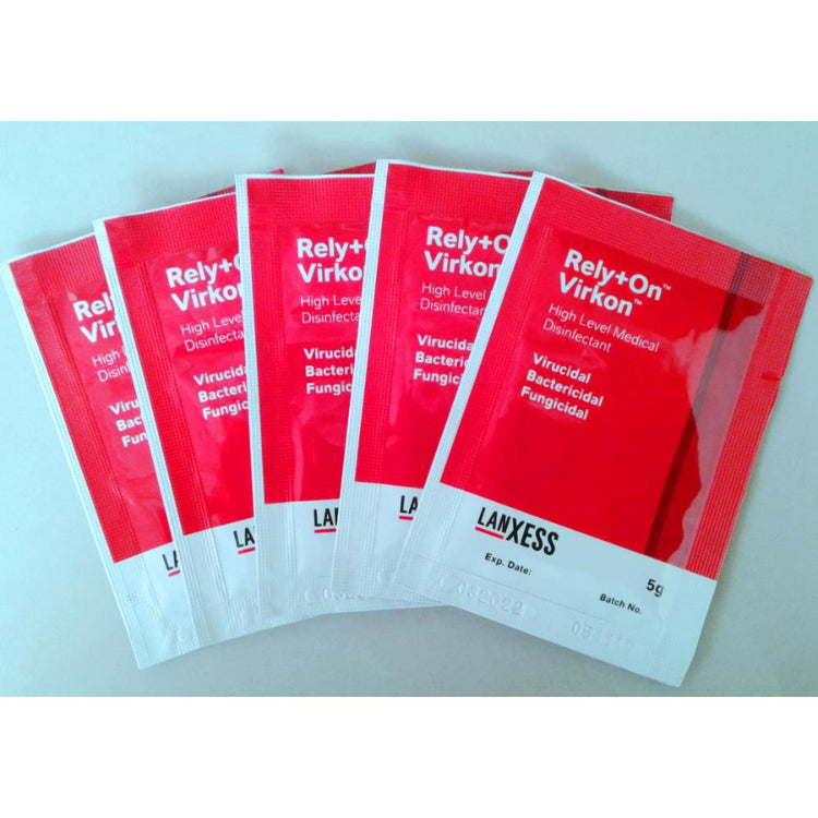 Rely+On Virkon รีไล+ออน เวอร์คอน ผงละลายน้ำ ซองแดง 5 กรัม 100 ซอง [1 กล่อง] Medical Disinfectant ฆ่าเชื้อทางการแพทย์