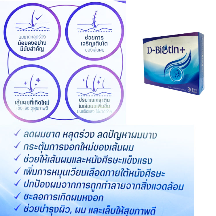 D-BIOTIN PLUS (ดูแลผม) ดี-ไบโอติน พลัส 30 เม็ด (B2 Health)
