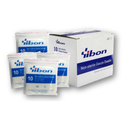 Yibon Non Sterile Gauze Swabs ผ้าก๊อซ 8 พับ ยิบบอน 2"x2", 3"x3", 4"x4" (10ชิ้น/ซอง)(10ซอง/กล่อง)