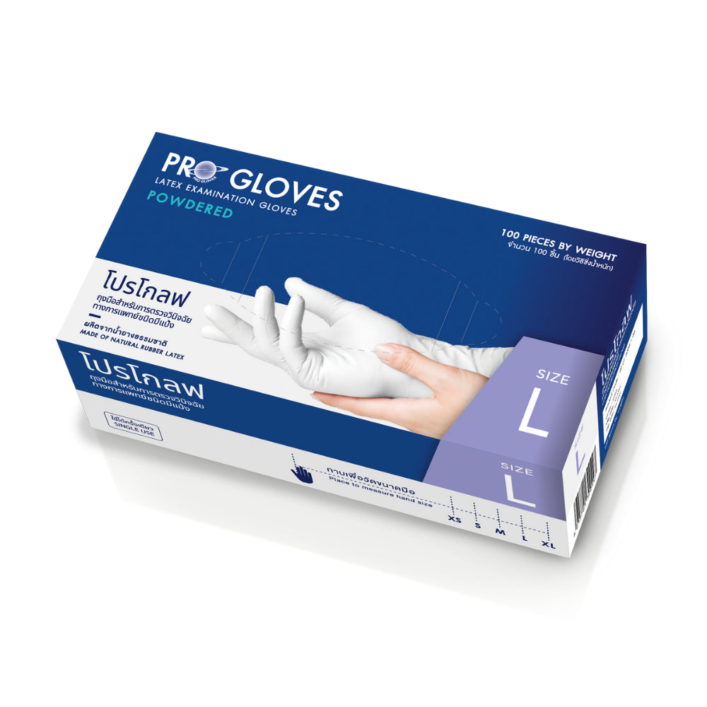Pro Gloves Latex Powdered Gloves ถุงมือยางธรรมชาติ แบบมีแป้ง ยี่ห้อ โปรโกลฟ [บรรจุ 100 ชิ้น]