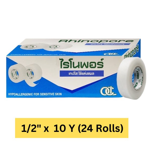 Rhinopore Transparent Tape 1/2" x  10 Y (24rolls/box), 1 '' x 10 Y (12 Rolls/Box)
