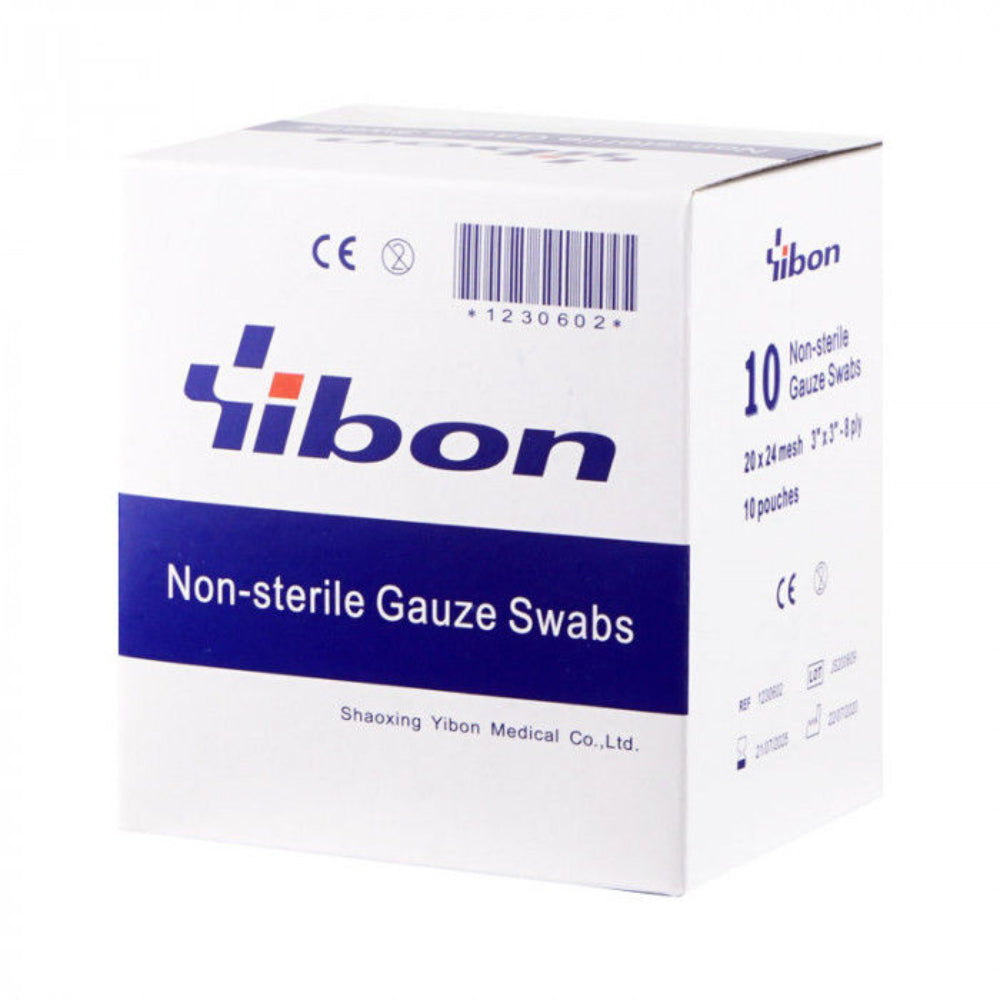 Yibon Non Sterile Gauze Swabs ผ้าก๊อซ 8 พับ ยิบบอน 2"x2", 3"x3", 4"x4" (10ชิ้น/ซอง)(10ซอง/กล่อง)