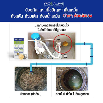 Pico Alive Bio Ball เทคโนโลยี สลายสิ่งปฏิกูล ดับกลิ่นชักโครก ท่อระบายน้ำ อ่างล้างจาน แก้ท่อตัน สำหรับ 30 วัน