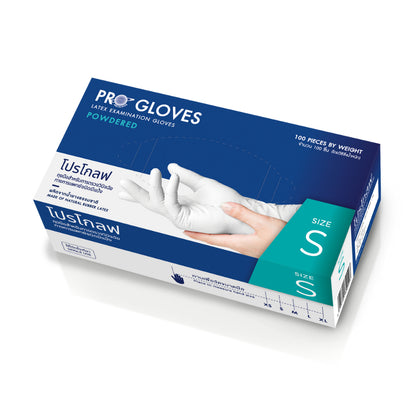 Pro Gloves Latex Powdered Gloves ถุงมือยางธรรมชาติ แบบมีแป้ง ยี่ห้อ โปรโกลฟ [บรรจุ 100 ชิ้น]