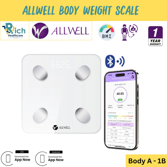 ALLWELL Body Weight Fat Scale เครื่องชั่งน้ำหนัก วัดไขมันและดัชนีมวลกาย เชื่อมแอพได้ วัดค่าสุขภาพ 20ค่า รุ่น BodyA-1B