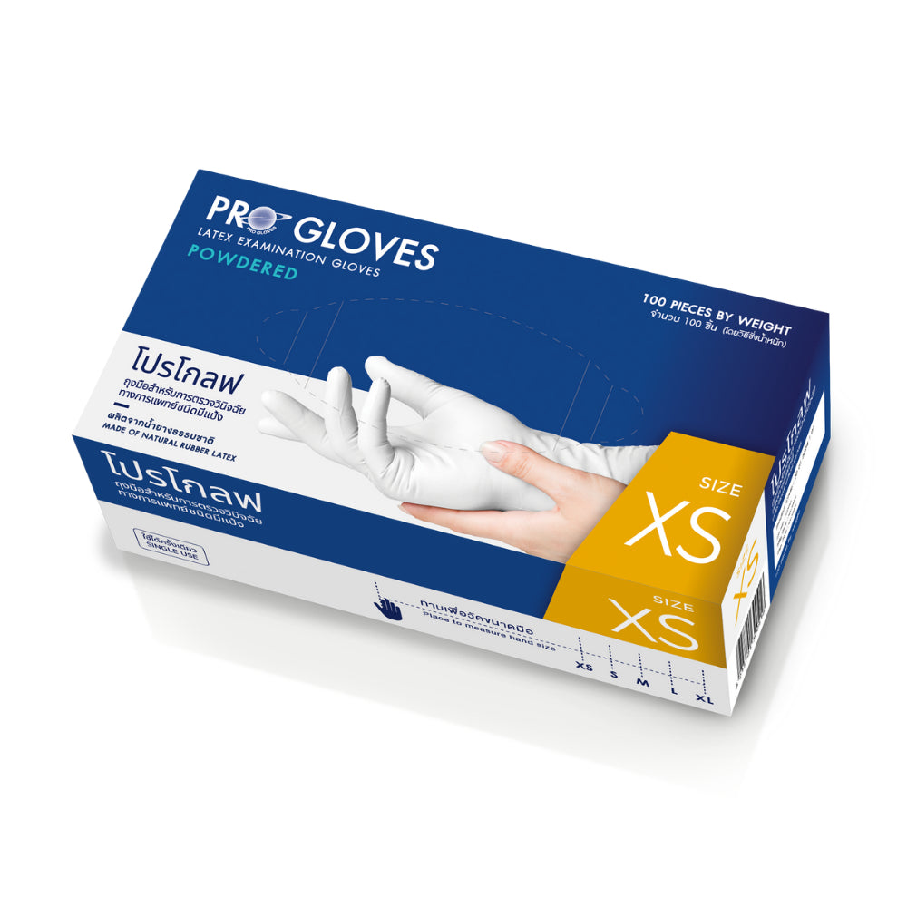 Pro Gloves Latex Powdered Gloves ถุงมือยางธรรมชาติ แบบมีแป้ง ยี่ห้อ โปรโกลฟ [บรรจุ 100 ชิ้น]