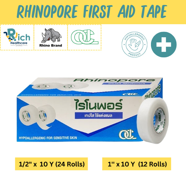 Rhinopore Transparent Tape 1/2" x  10 Y (24rolls/box), 1 '' x 10 Y (12 Rolls/Box)