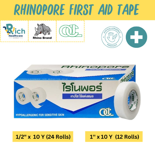 Rhinopore Transparent Tape 1/2" x  10 Y (24rolls/box), 1 '' x 10 Y (12 Rolls/Box)