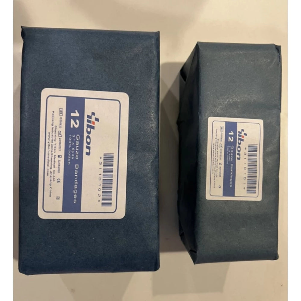 Yibon Gauze Bandage Roll (100% cotton) ผ้าก๊อซแบนเดจม้วน 2",3", 4" x 6 หลา (12 ม้วน/ห่อ)