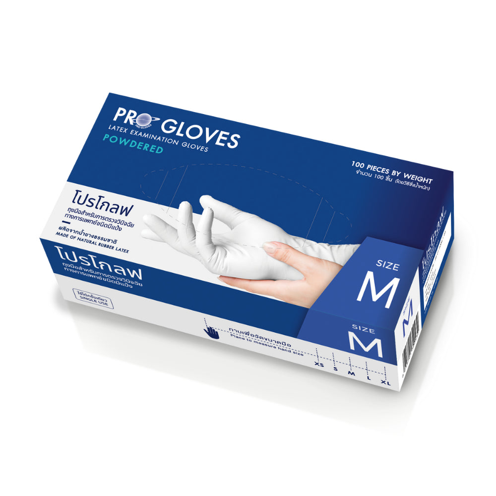 Pro Gloves Latex Powdered Gloves ถุงมือยางธรรมชาติ แบบมีแป้ง ยี่ห้อ โปรโกลฟ [บรรจุ 100 ชิ้น]