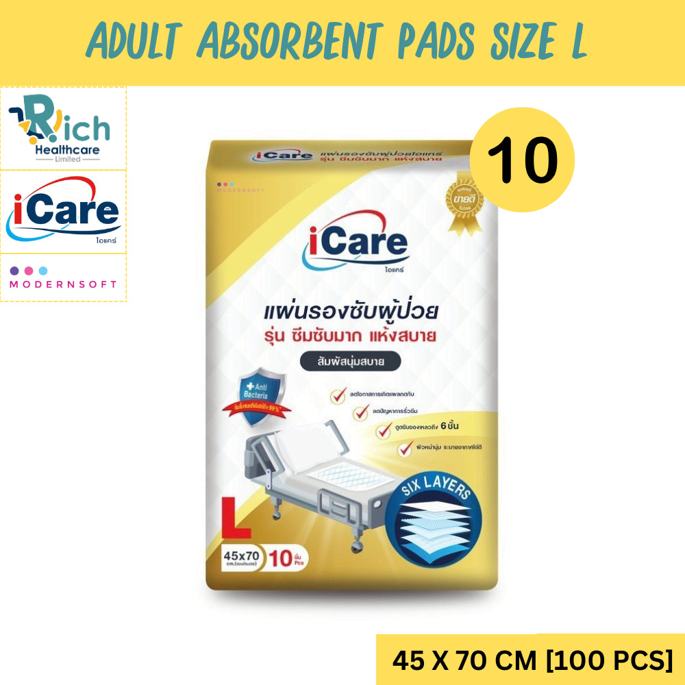iCare Absorbent Pad Size L (Size: 45 x 70 cm.)[100pcs/Carton]]