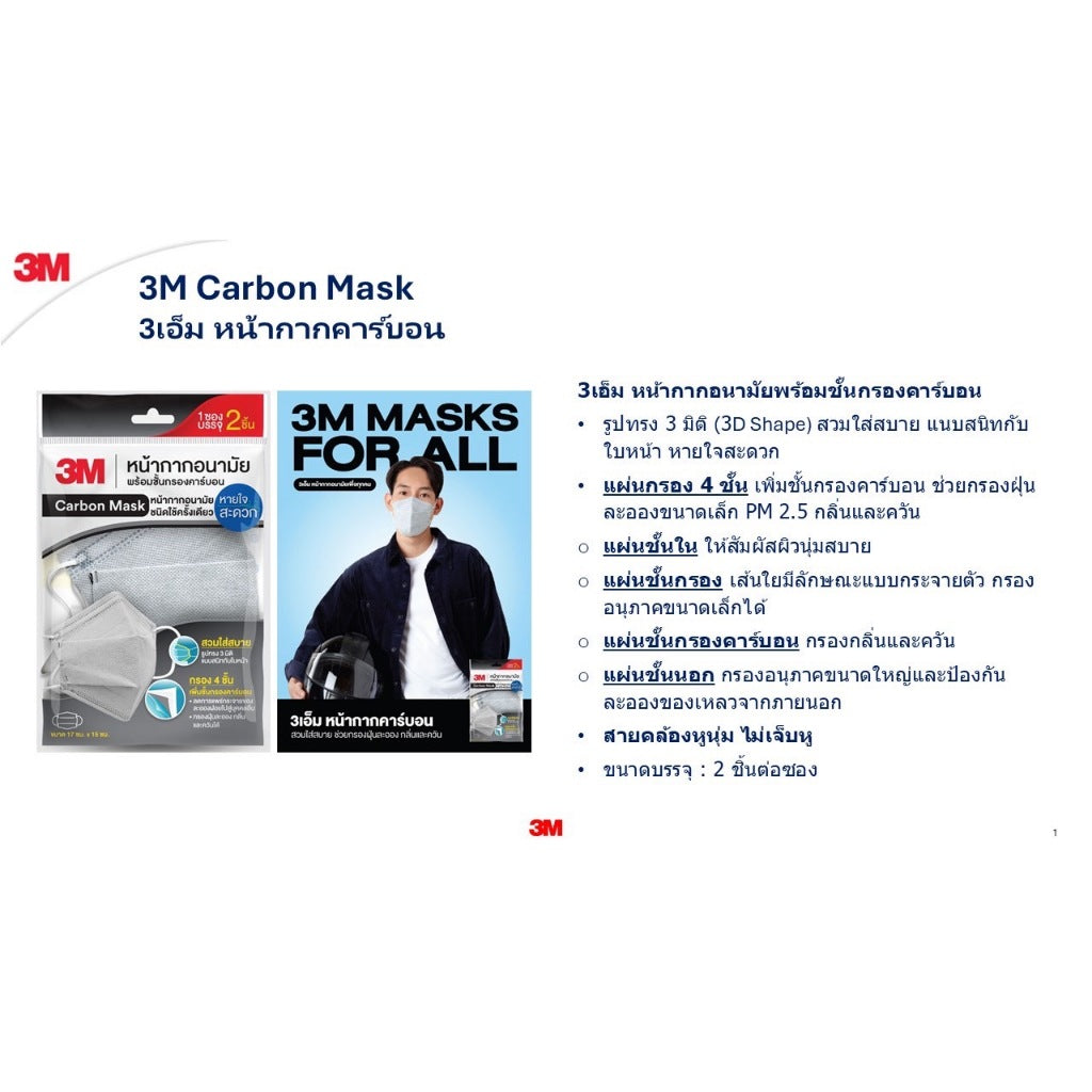 3M Daily Mask หน้ากากอนามัย ทรง 3D [แบบซอง] Daily,Carbon,Kids Mask
