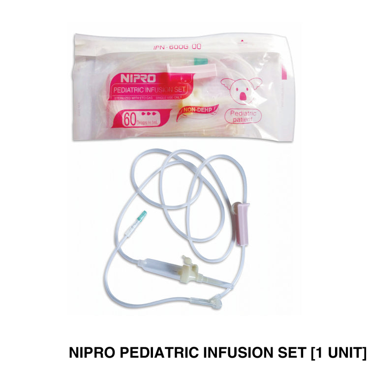 Nipro Pediatric infusion set [Non-DEHP] ชุดสายให้น้ำเกลือเด็ก สีชมพู 60 drops/ml, Sterile [1 Unit]