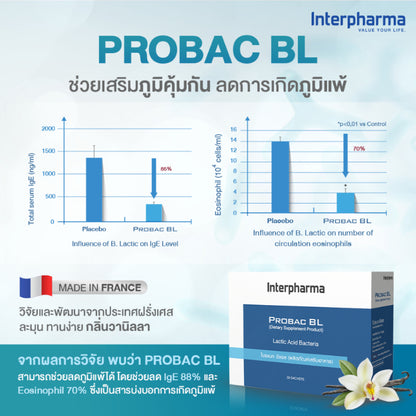 Interpharma Probac BL อินเตอร์ฟาร์มา โปรแบค บีแอล ผลิตภัณฑ์โปรไบโอติก เสริมภูมิคุ้มกันของร่างกาย 30 sachets