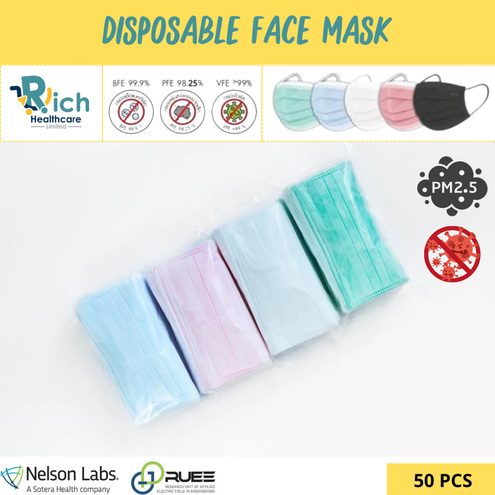 Disposable Face mask (No Box) หน้ากากอนามัย 3 ชั้น ทางการแพทย์ ( ไม่มีกล่อง ) คุ้มมากกกกก 50pcs