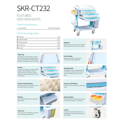 Saikang Hospital Clinical Trolley รถเข็นทางการแพทย์ เก็บและเคลื่อนย้ายอุปกรณ์ทางการแพทย์และยา [รับประกันคุณภาพสินค้า1ปี]