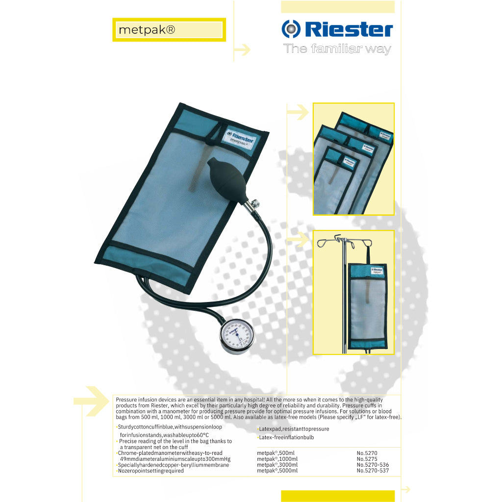 Riester Pressure Infusion Cuff [Metpak] ถุงเพิ่มความดันให้สารน้ำ อุปกรณ์บีบถุงเลือดหรือสารละลาย [รับประกันคุณภาพ 1 ปี]