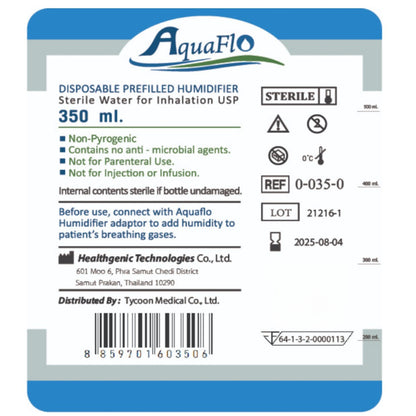 AquaFlo Prefilled Humidifier 350 ml. Sterile Water for Inhalation