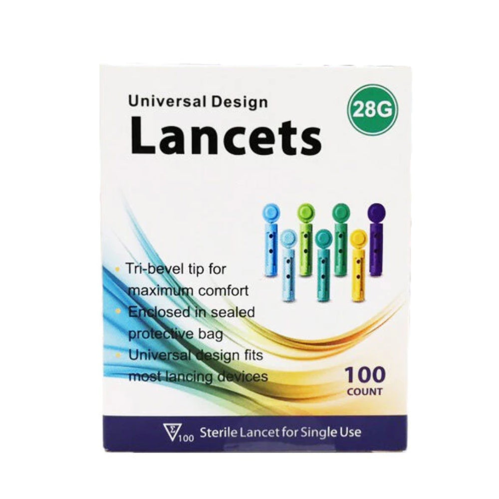 Universal Design Sterile Lancets เข็มเจาะเลือดสำหรับเครื่องตรวจวัดระดับน้ำตาล เบอร์ 28G [บรรจุ 100pcs]