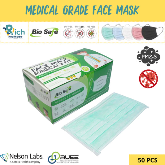 Biosafe Surgical Face Mask 3 Ply หน้ากากอนามัย 3 ชั้นทางการแพทย์  กล่อง 50 ชิ้น