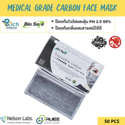 Biosafe Carbon Medical Mask หน้ากากอนามัยคาร์บอน (Carbon) หนา 4ชั้น  กล่อง 50 ชิ้น