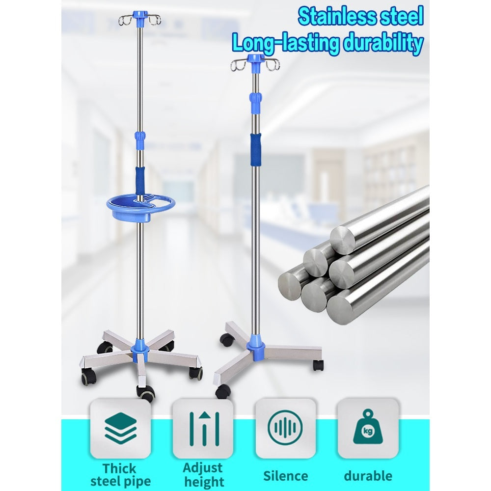 Happy IV Pole - SS Base IV Pole เสาน้ำเกลือแสตนเลส เสาแขวนน้ำเกลือปรับได้เกรดโรงพยาบาล IV Pole [Hospital Grade]
