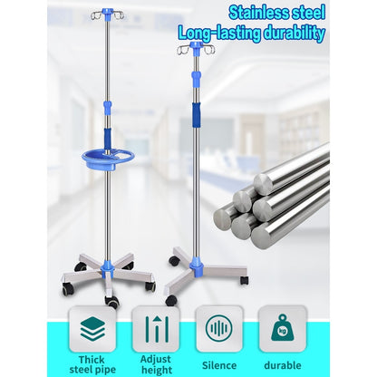 Happy IV Pole - SS Base IV Pole เสาน้ำเกลือแสตนเลส เสาแขวนน้ำเกลือปรับได้เกรดโรงพยาบาล IV Pole [Hospital Grade]